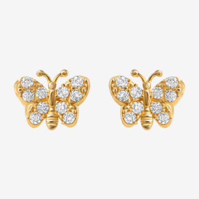 White Cubic Zirconia 14K Gold 4.6mm Butterfly Stud Earrings