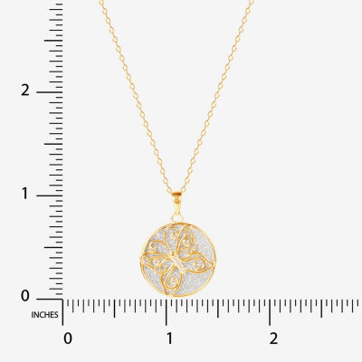 Womens White Cubic Zirconia 14K Gold Over Silver Butterfly Round Pendant Necklace