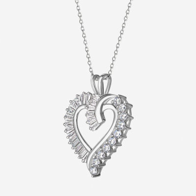 DiamonArt® Womens White Cubic Zirconia Sterling Silver Heart Pendant Necklace