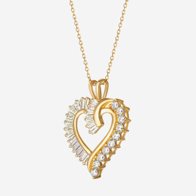 DiamonArt® Womens White Cubic Zirconia 14K Gold Over Silver Heart Pendant Necklace