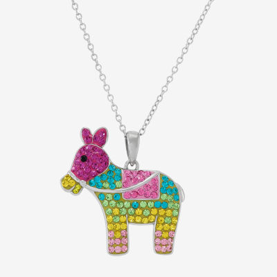 Mule Womens Multi Color Crystal Sterling Silver Pendant Necklace