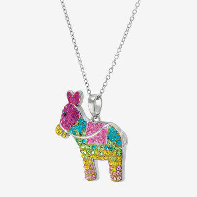 Mule Womens Multi Color Crystal Sterling Silver Pendant Necklace