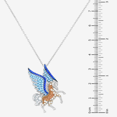 Horse Womens Multi Color Crystal Sterling Silver Pendant Necklace