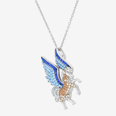 Horse Womens Multi Color Crystal Sterling Silver Pendant Necklace