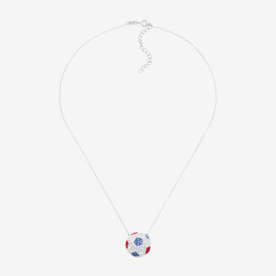 Soccer Ball Womens Multi Color Crystal Sterling Silver Pendant Necklace