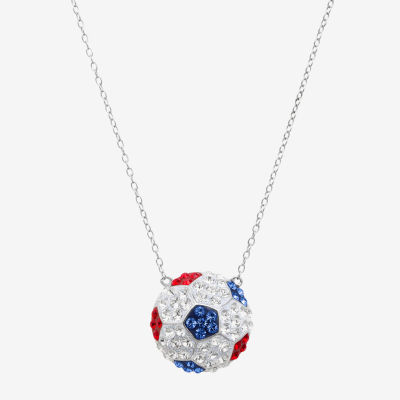 Soccer Ball Womens Multi Color Crystal Sterling Silver Pendant Necklace