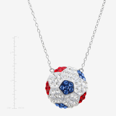 Soccer Ball Womens Multi Color Crystal Sterling Silver Pendant Necklace