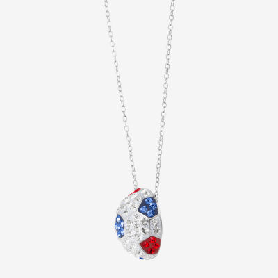 Soccer Ball Womens Multi Color Crystal Sterling Silver Pendant Necklace