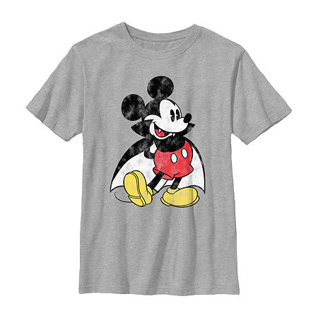 Disney Collection Little & Big Boys Crew Neck Short Sleeve Mickey Mouse Graphic T-Shirt, Medium, Gray