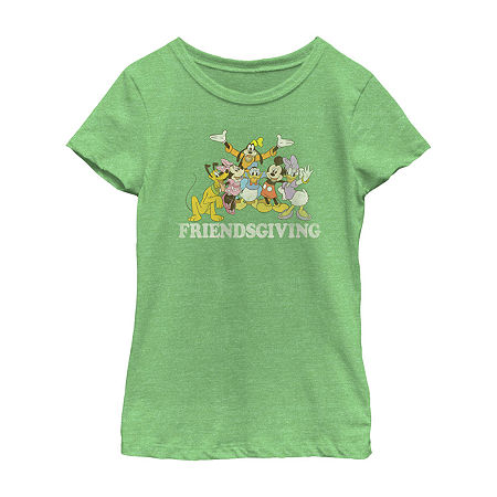 Disney Collection Little & Big Girls Crew Neck Short Sleeve Mickey and Friends Graphic T-Shirt, Medium, Green