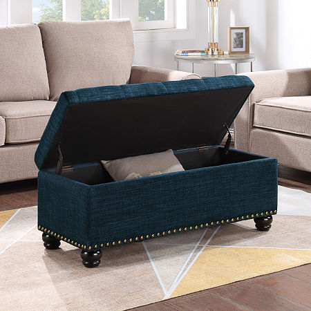 9th Avenue Storage Tufted Nailhead Trim Bench, One Size, Blue