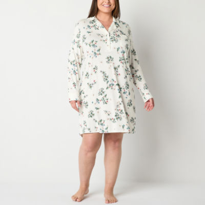 Liz Claiborne Cool and Calm Womens Long Sleeve Plus Nightshirt
