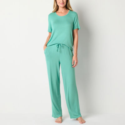 Liz Claiborne Cool and Calm Womens Pointelle Short Sleeve 2-pc. Pant Pajama Set