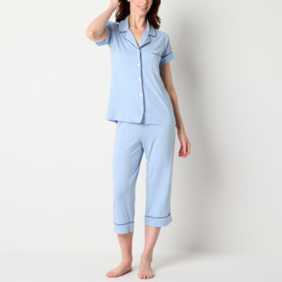 Jaclyn Womens 2-pc. V-Neck Short Sleeve Capri Pajama Set