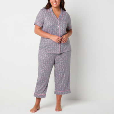 Jaclyn Womens Plus 2-pc. V-Neck Short Sleeve Capri Pajama Set