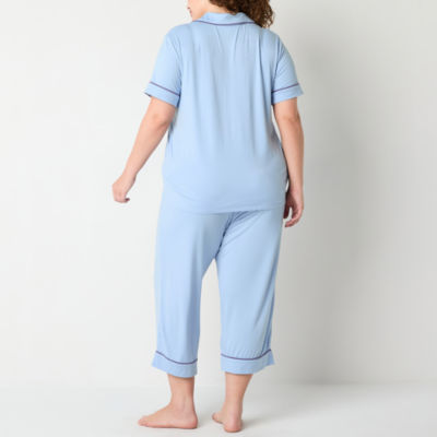 Jaclyn Womens Plus 2-pc. V-Neck Short Sleeve Capri Pajama Set