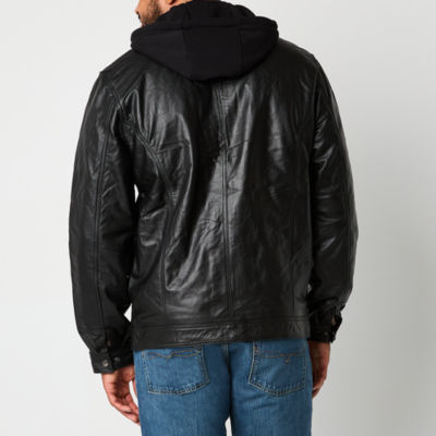 Victory Mens Big and Tall Leather Lined Removable Hood Midweight Jacket