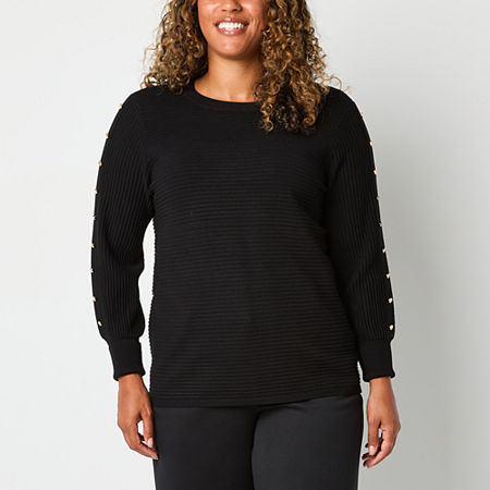 Liz Claiborne Womens Round Neck Long Sleeve Pullover Sweater, X-small, Black