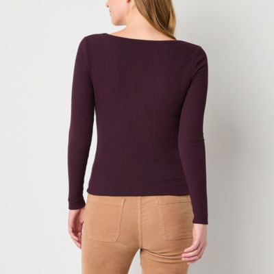 a.n.a Ribbed Womens Square Neck Long Sleeve T-Shirt