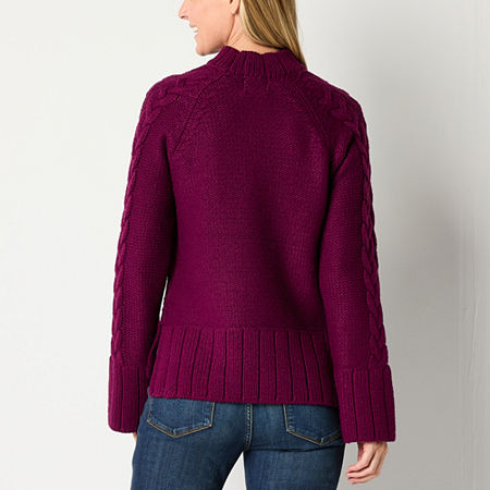 St. John's Bay Womens Mock Neck Long Sleeve Pullover Sweater, Petite Large, Purple