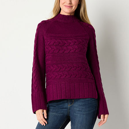 St. John's Bay Womens Mock Neck Long Sleeve Pullover Sweater, Petite Large, Purple