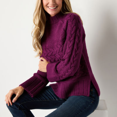 St. John's Bay Womens Mock Neck Long Sleeve Pullover Sweater