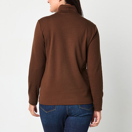 St. John's Bay Womens Turtleneck Long Sleeve T-Shirt, Petite X-small, Brown