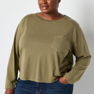 a.n.a Womens Plus Crew Neck Long Sleeve T-Shirt