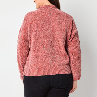 Liz Claiborne Plus Womens Mock Neck Long Sleeve Pullover Sweater