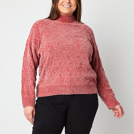Liz Claiborne Plus Womens Mock Neck Long Sleeve Pullover Sweater, 5x, Pink