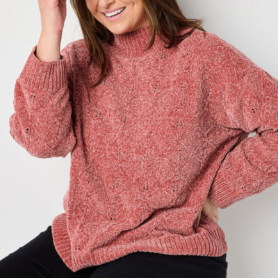 Liz Claiborne Plus Womens Mock Neck Long Sleeve Pullover Sweater