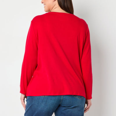 Liz Claiborne Womens Plus V Neck Long Sleeve T-Shirt