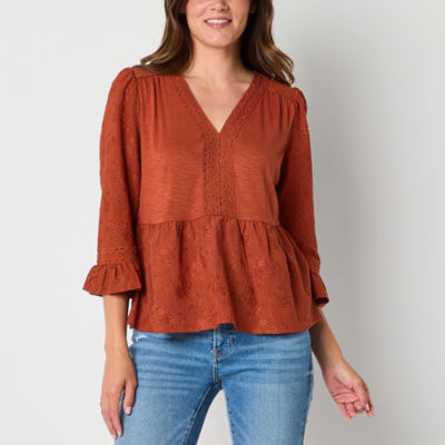 Frye and Co. Womens V Neck 3/4 Sleeve Peplum Top