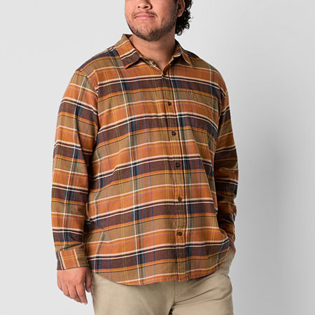 mutual weave Lightweight Big and Tall Mens Regular Fit Long Sleeve Flannel Shirt, X-large Tall, Brown
