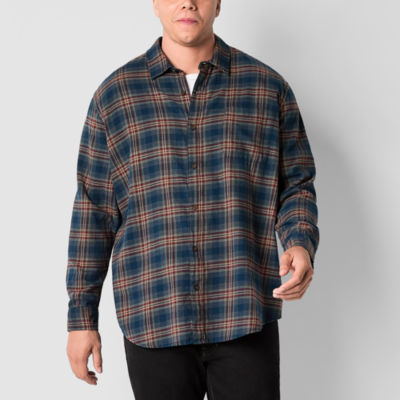 mutual weave Big and Tall Mens Easy-on + Easy-off Adaptive Regular Fit Long Sleeve Plaid Button-Down Shirt