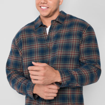 mutual weave Big and Tall Mens Easy-on + Easy-off Adaptive Regular Fit Long Sleeve Plaid Button-Down Shirt