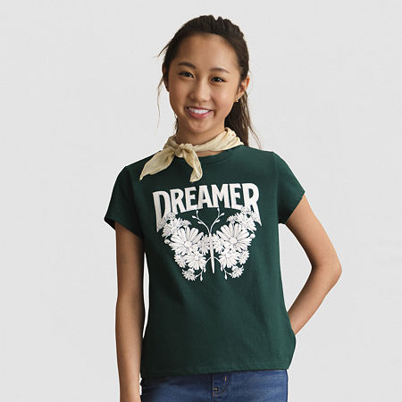 Thereabouts Little & Big Kid Girls Round Neck Short Sleeve Regular Fit Graphic T-Shirt, Medium (10-12), Green