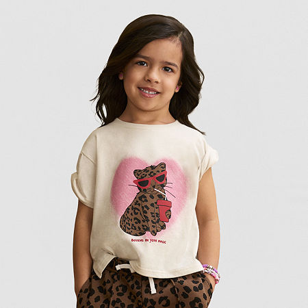 Thereabouts Little Girls Round Neck Short Sleeve Boxy Fit Graphic T-Shirt, 6x, White
