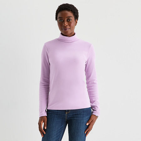 St. John's Bay Womens Tall Long Sleeve Turtleneck In Purple