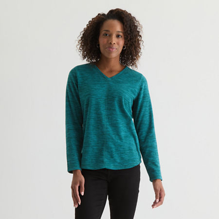 St. John's Bay Womens V Neck Polar Fleece Long Sleeve Tall Sweatshirt In Multi