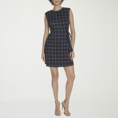 Marc New York Womens Petite Sleeveless Windowpane Sheath Dress