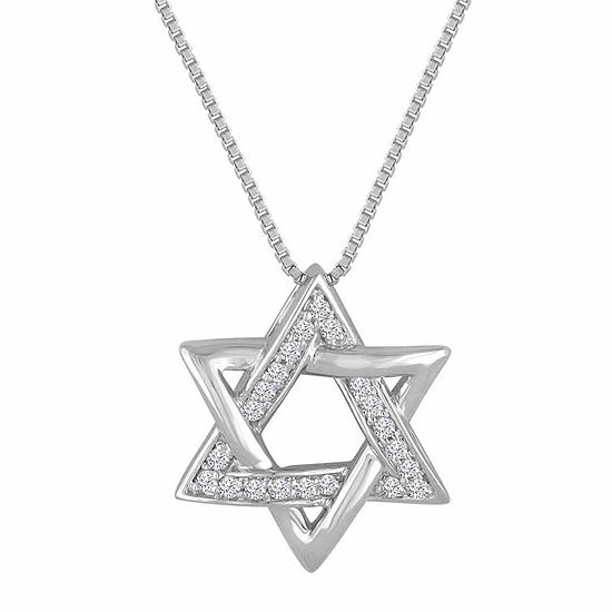 1/10ct. T.w. Diamond Sterling Silver Star Of David Pendant Necklace