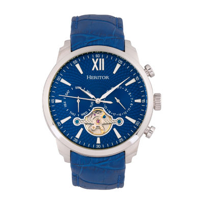 Heritor Mens Automatic Blue Leather Strap Watch Herhr7903
