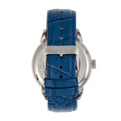 Heritor Automatic Mens Automatic Silver Tone Leather Strap Watch Herhr8301