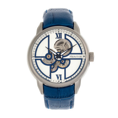 Heritor Automatic Mens Automatic Silver Tone Leather Strap Watch Herhr8301