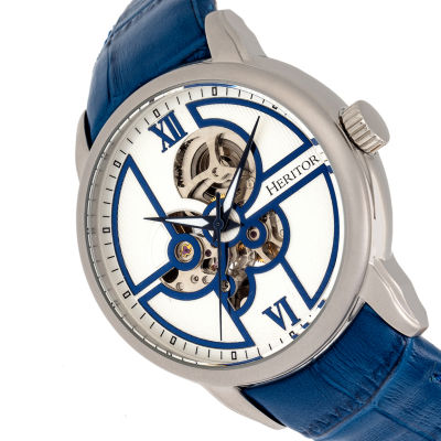 Heritor Automatic Mens Automatic Silver Tone Leather Strap Watch Herhr8301
