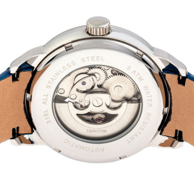 Heritor Automatic Mens Automatic Silver Tone Leather Strap Watch Herhr8301