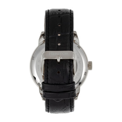 Heritor Automatic Mens Automatic Silver Tone Leather Strap Watch Herhr8302