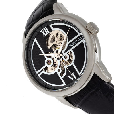 Heritor Automatic Mens Automatic Silver Tone Leather Strap Watch Herhr8302