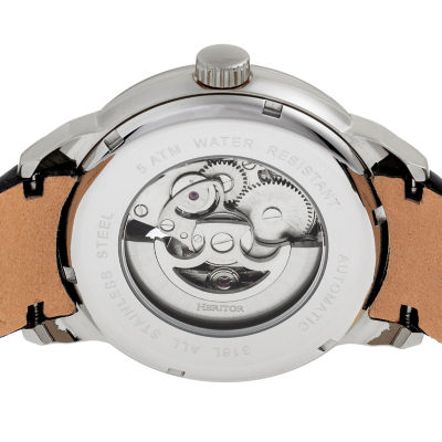 Heritor Automatic Mens Automatic Silver Tone Leather Strap Watch Herhr8302